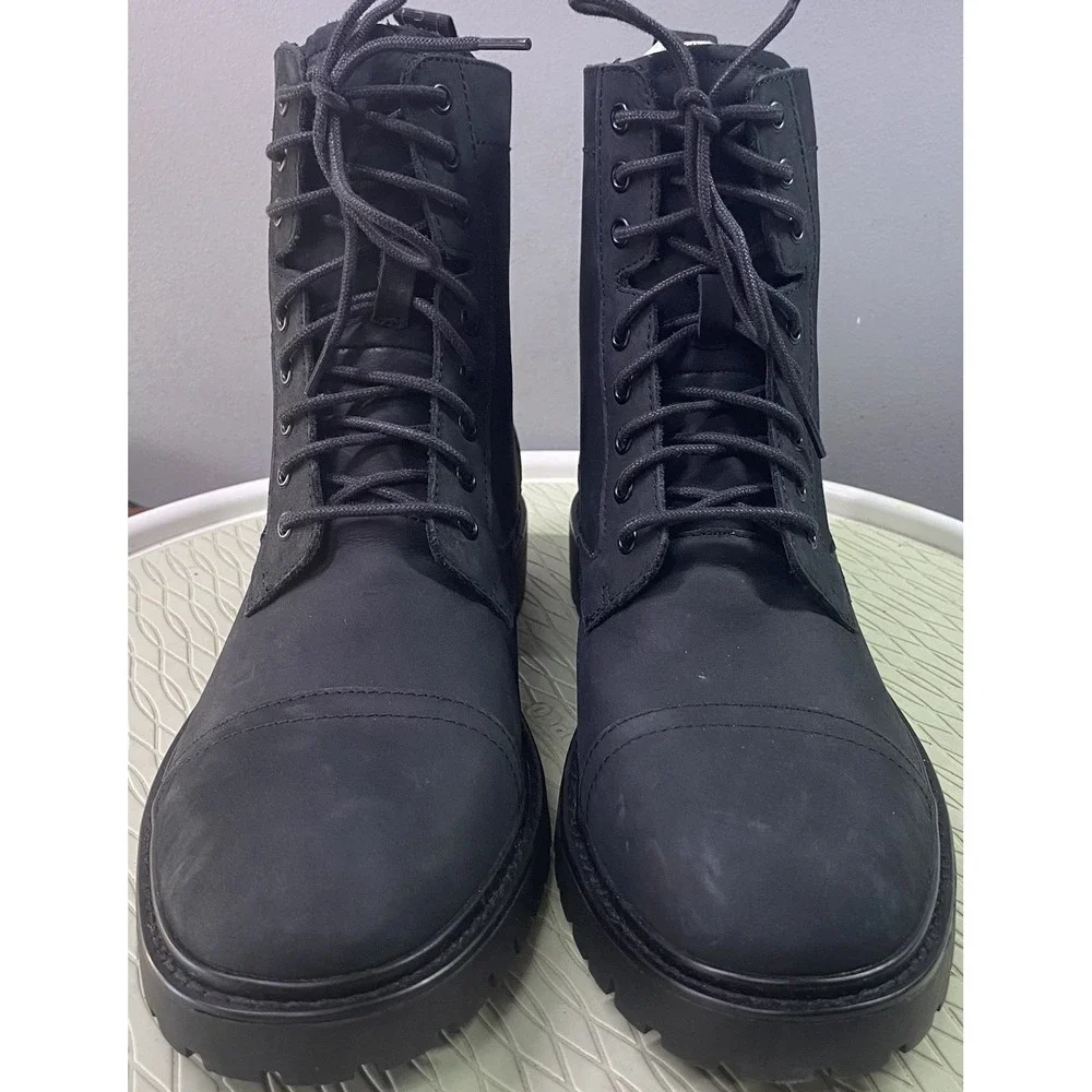 Calvin Klein Men Lorenzo Leather Lace Up Black Ankle Combat Boots Black Biker 8M